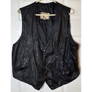 VTG El Venado Genuine Leather Vest Mens Large Black Western Biker Made‎ Mexico